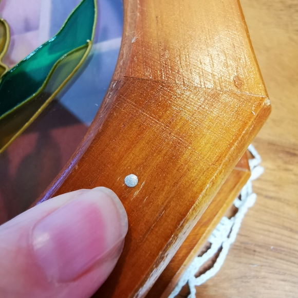 Vintage Octagonal Wooden Jewelry Box with Faux Stained Glass Lid - Picture 9 of 16